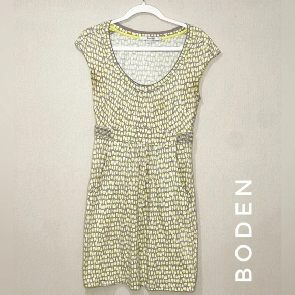 Boden Casual Weekend Jersey Dress Green Grey Pattern Size 4P - Picture 1 of 6